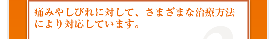 痛みやしびれに対して、さまざまな治療方法により対応しています。